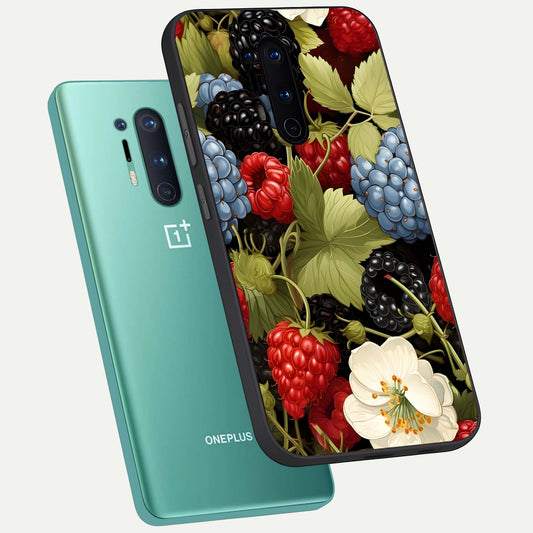  Berry Bloom Charm phone case For OnePlus 8 Pro showing premium glass back cover with detailed artwork