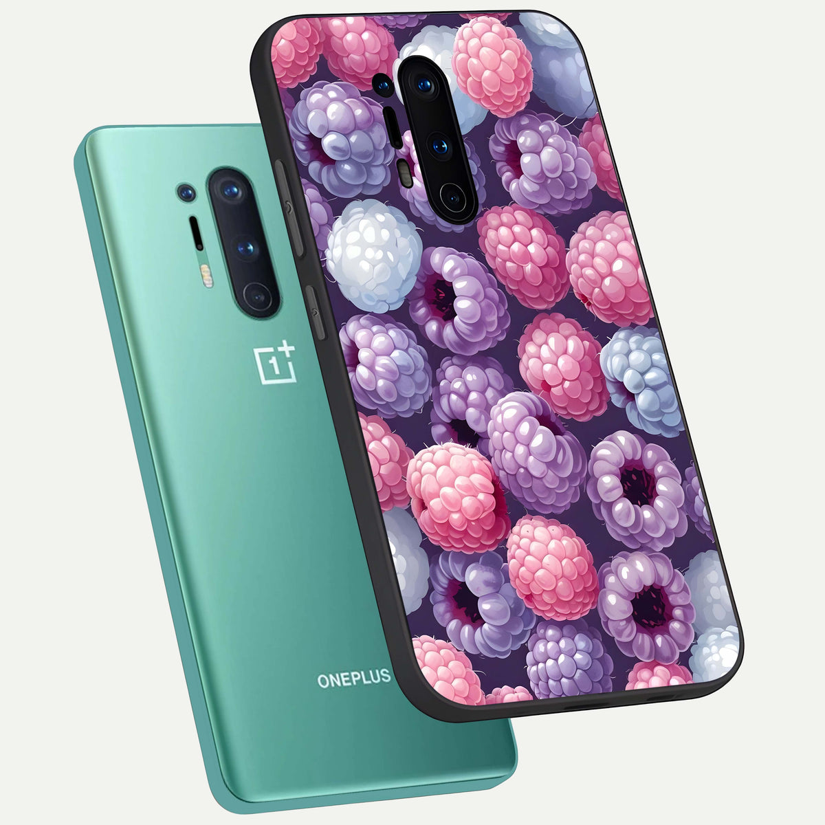  Berry Candy Pop phone case For OnePlus 8 Pro showing premium glass back cover with detailed artwork