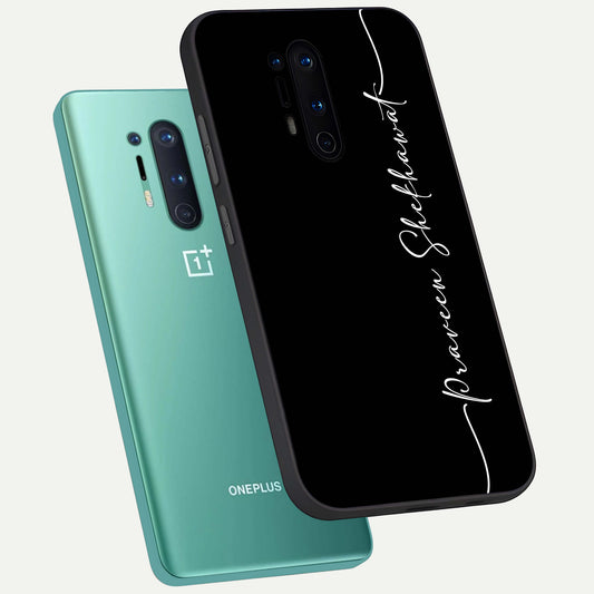  Black Tune Custom Name phone case For OnePlus 8 Pro showing premium glass back cover with detailed artwork