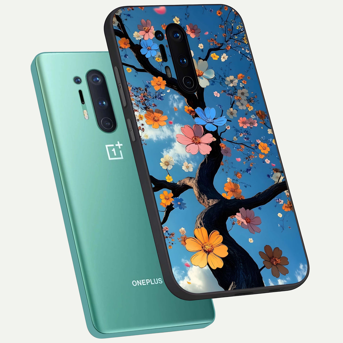  Blossom Dream Sky phone case For OnePlus 8 Pro showing premium glass back cover with detailed artwork