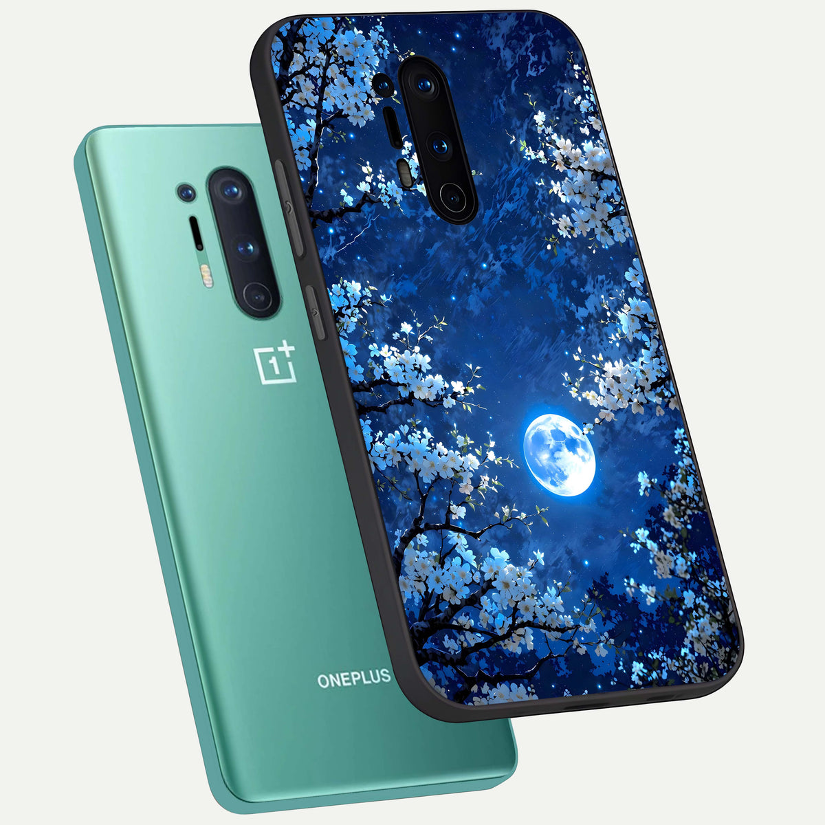  Blossom Moonlight Sky phone case For OnePlus 8 Pro showing premium glass back cover with detailed artwork