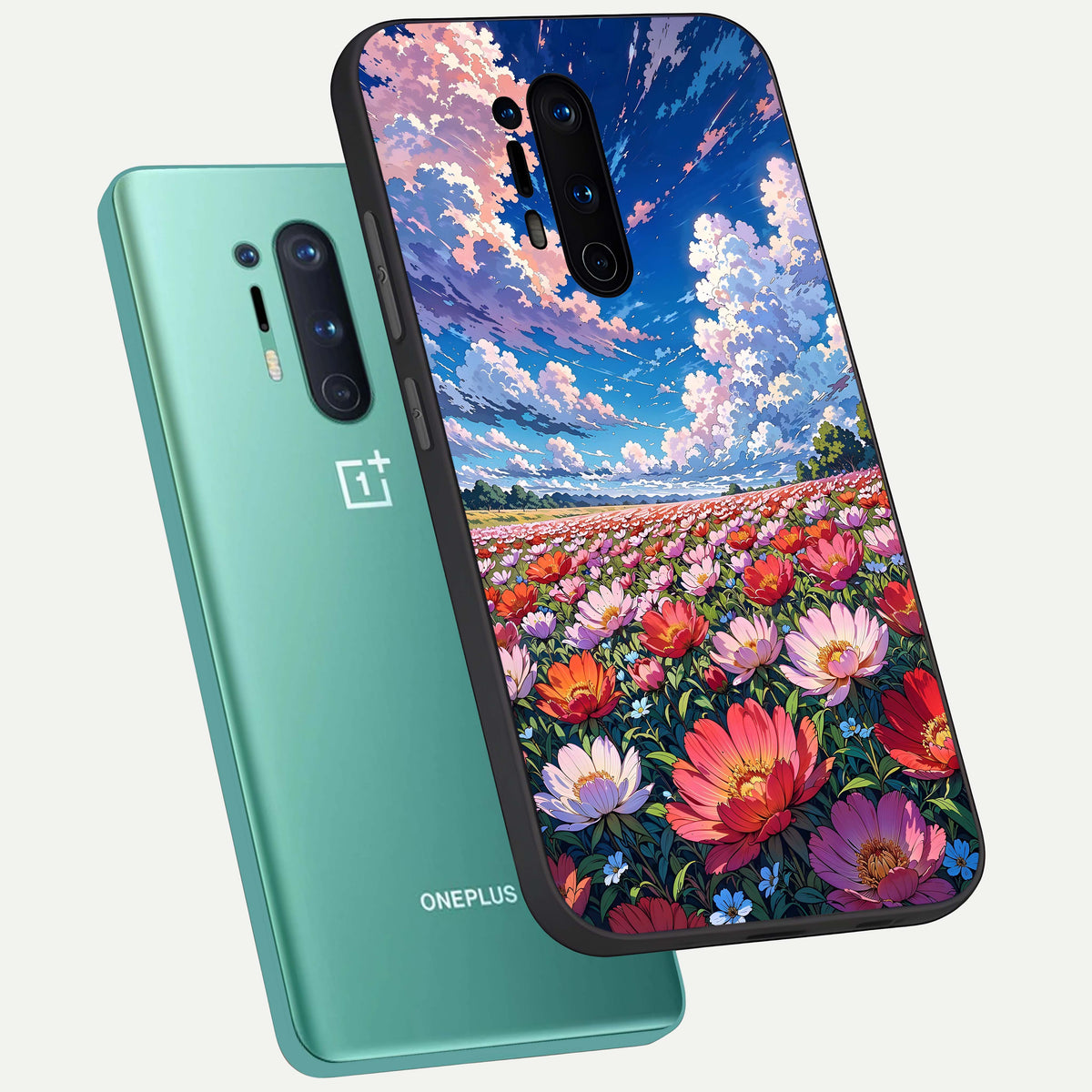 Blossom Sky Field phone case For OnePlus 8 Pro showing premium glass back cover with detailed artwork