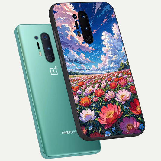  Blossom Sky Field phone case For OnePlus 8 Pro showing premium glass back cover with detailed artwork