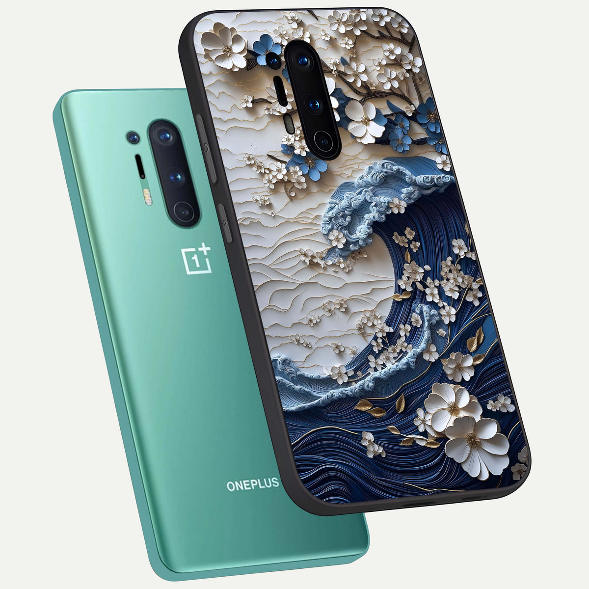  Blossom Wave Art phone case For OnePlus 8 Pro showing premium glass back cover with detailed artwork