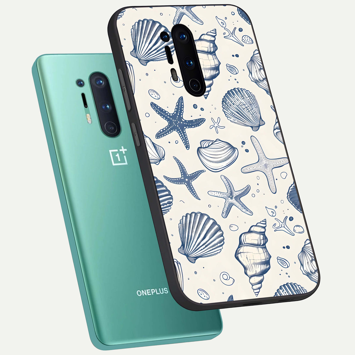  Blue Ocean Outline phone case For OnePlus 8 Pro showing premium glass back cover with detailed artwork