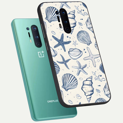  Blue Ocean Outline phone case For OnePlus 8 Pro showing premium glass back cover with detailed artwork