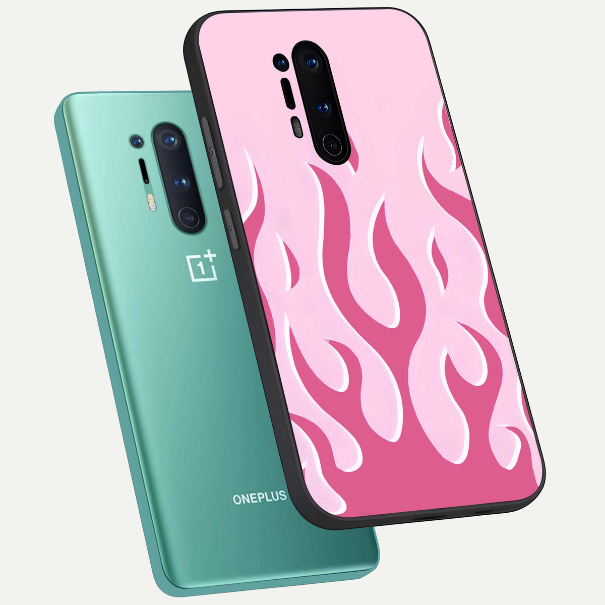  Blush Flame Energy phone case For OnePlus 8 Pro showing premium glass back cover with detailed artwork