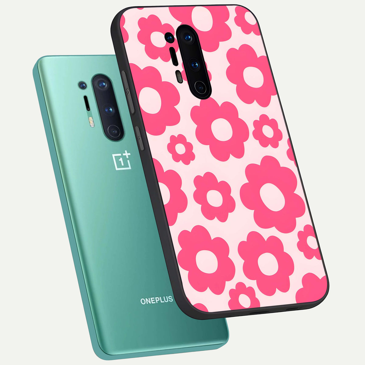  Blush Flower Pop phone case For OnePlus 8 Pro showing premium glass back cover with detailed artwork