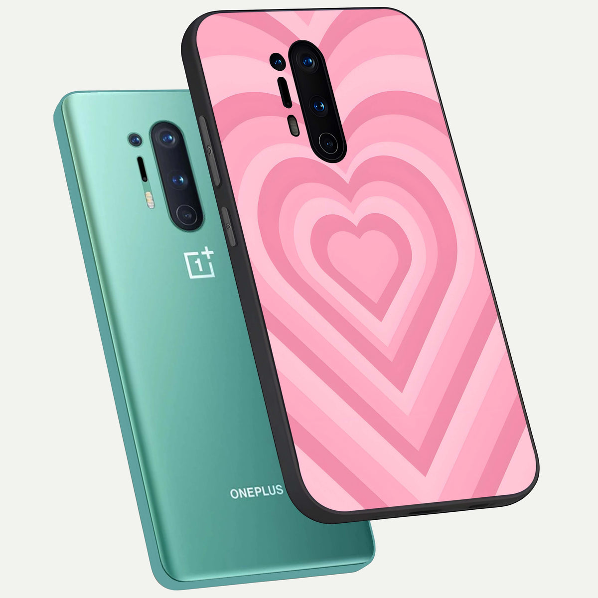  Blush Heart Waves phone case For OnePlus 8 Pro showing premium glass back cover with detailed artwork