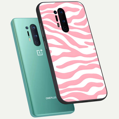  Blush Zebra Flow phone case For OnePlus 8 Pro showing premium glass back cover with detailed artwork