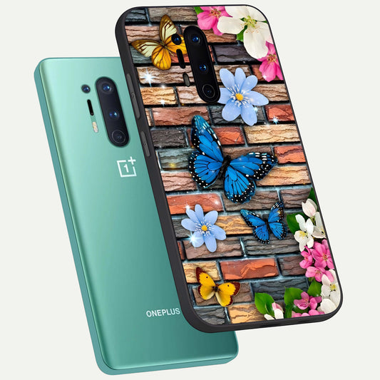  Brick Bloom Flight phone case For OnePlus 8 Pro showing premium glass back cover with detailed artwork