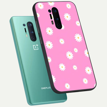  Bubblegum Daisy Pop phone case For OnePlus 8 Pro showing premium glass back cover with detailed artwork