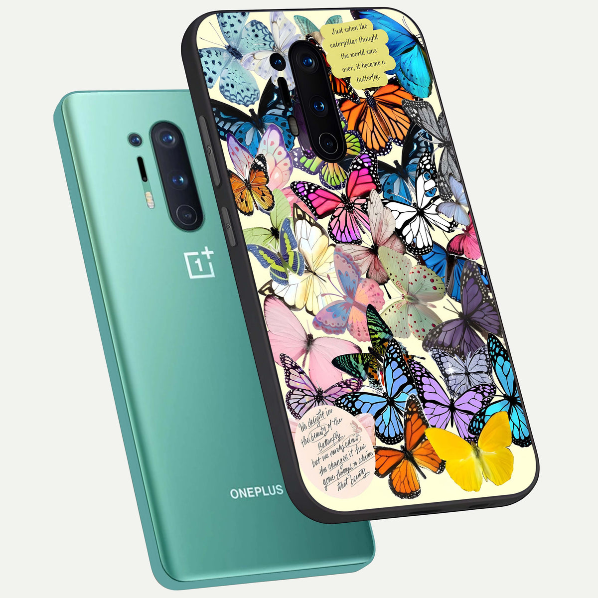  Butterflies Petal Dream phone case For OnePlus 8 Pro showing premium glass back cover with detailed artwork