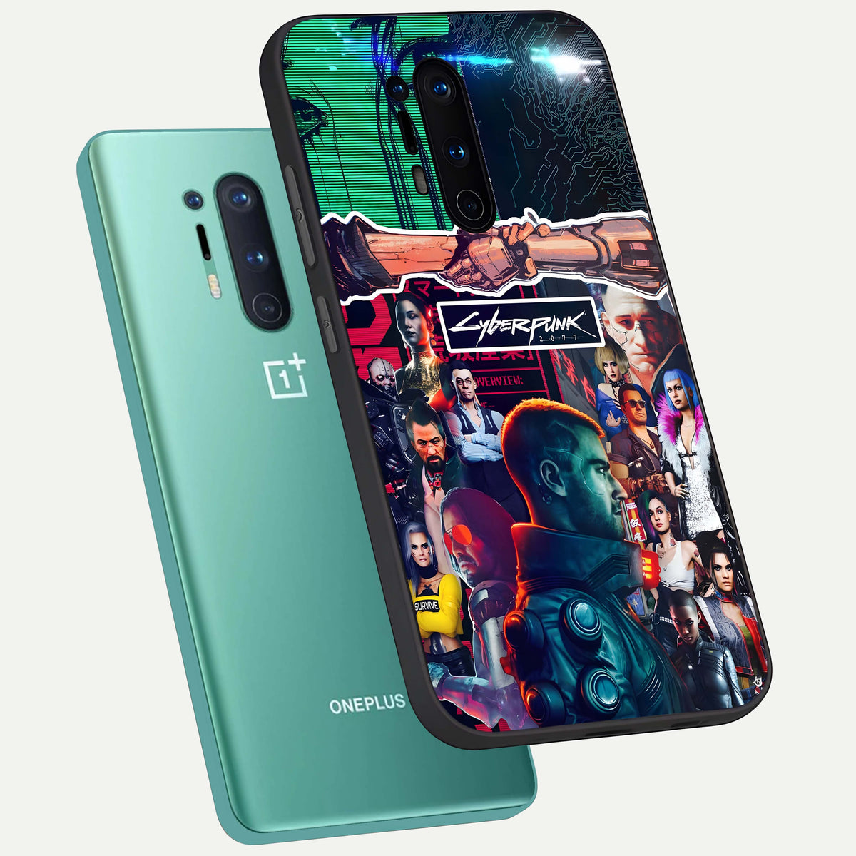  CYBERPUNK Legacy phone case For OnePlus 8 Pro showing premium glass back cover with detailed artwork