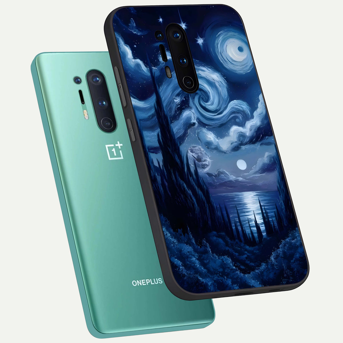  Celestial Dream Van Gogh phone case For OnePlus 8 Pro showing premium glass back cover with detailed artwork