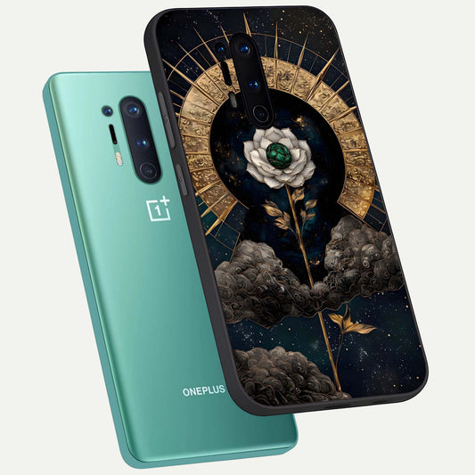  Celestial Lotus Morang phone case For OnePlus 8 Pro showing premium glass back cover with detailed artwork