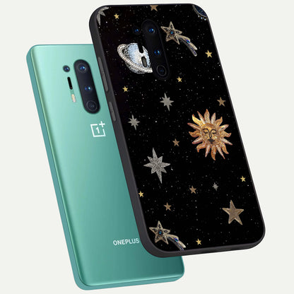 Celestial Moon With Stars phone case For OnePlus 8 Pro showing premium glass back cover with detailed artwork