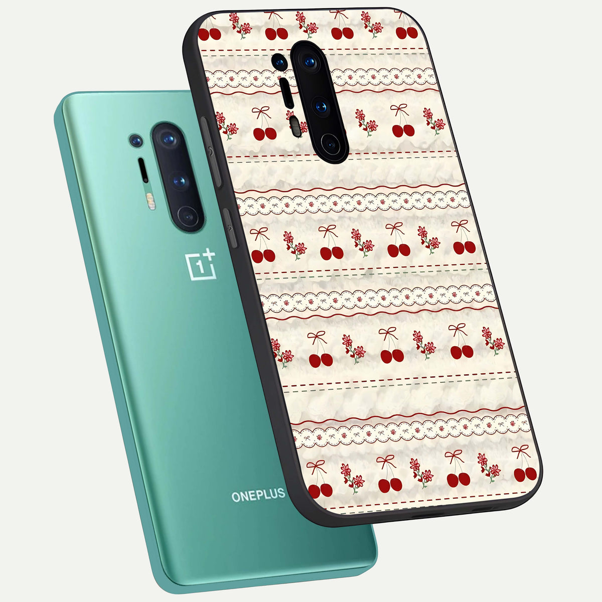  Cherry Bloom Charm phone case For OnePlus 8 Pro showing premium glass back cover with detailed artwork