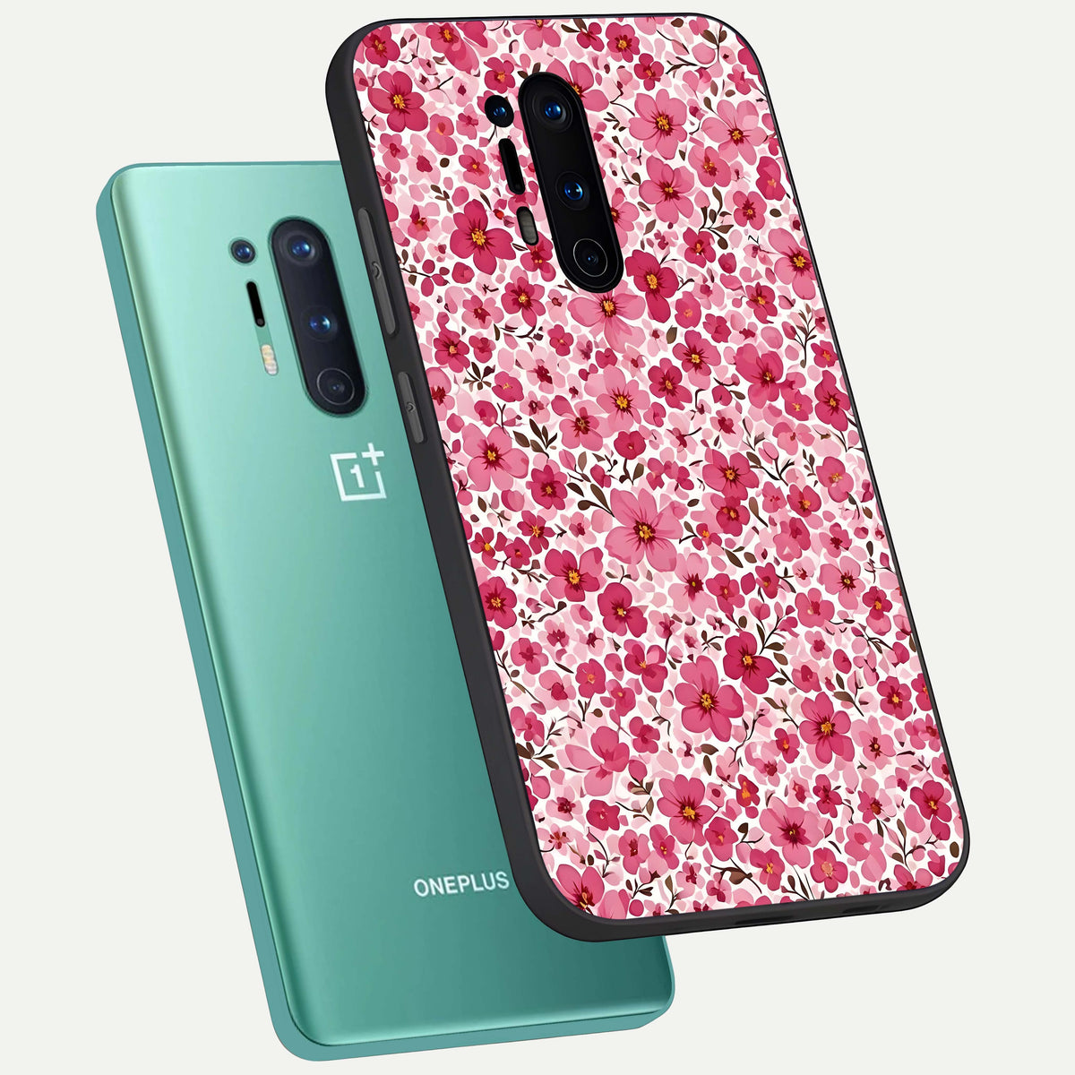  Cherry Blossom Charm phone case For OnePlus 8 Pro showing premium glass back cover with detailed artwork