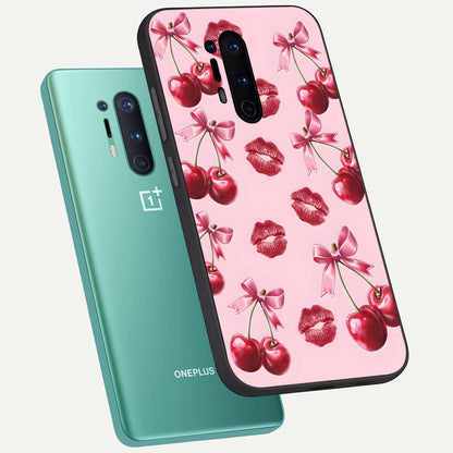  Cherry With Lips phone case For OnePlus 8 Pro showing premium glass back cover with detailed artwork