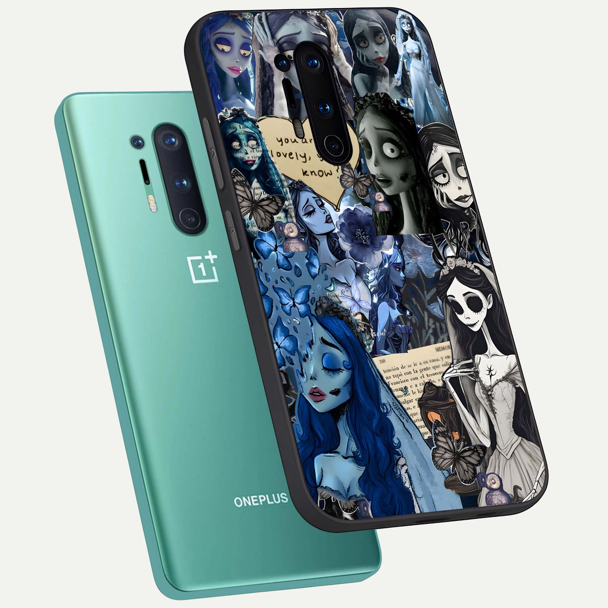  Corpse Bride Posters phone case For OnePlus 8 Pro showing premium glass back cover with detailed artwork