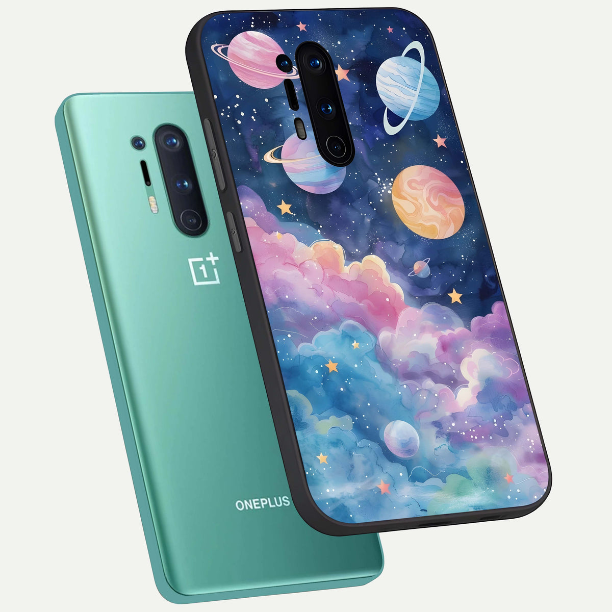  Cosmic Planet Dreams phone case For OnePlus 8 Pro showing premium glass back cover with detailed artwork