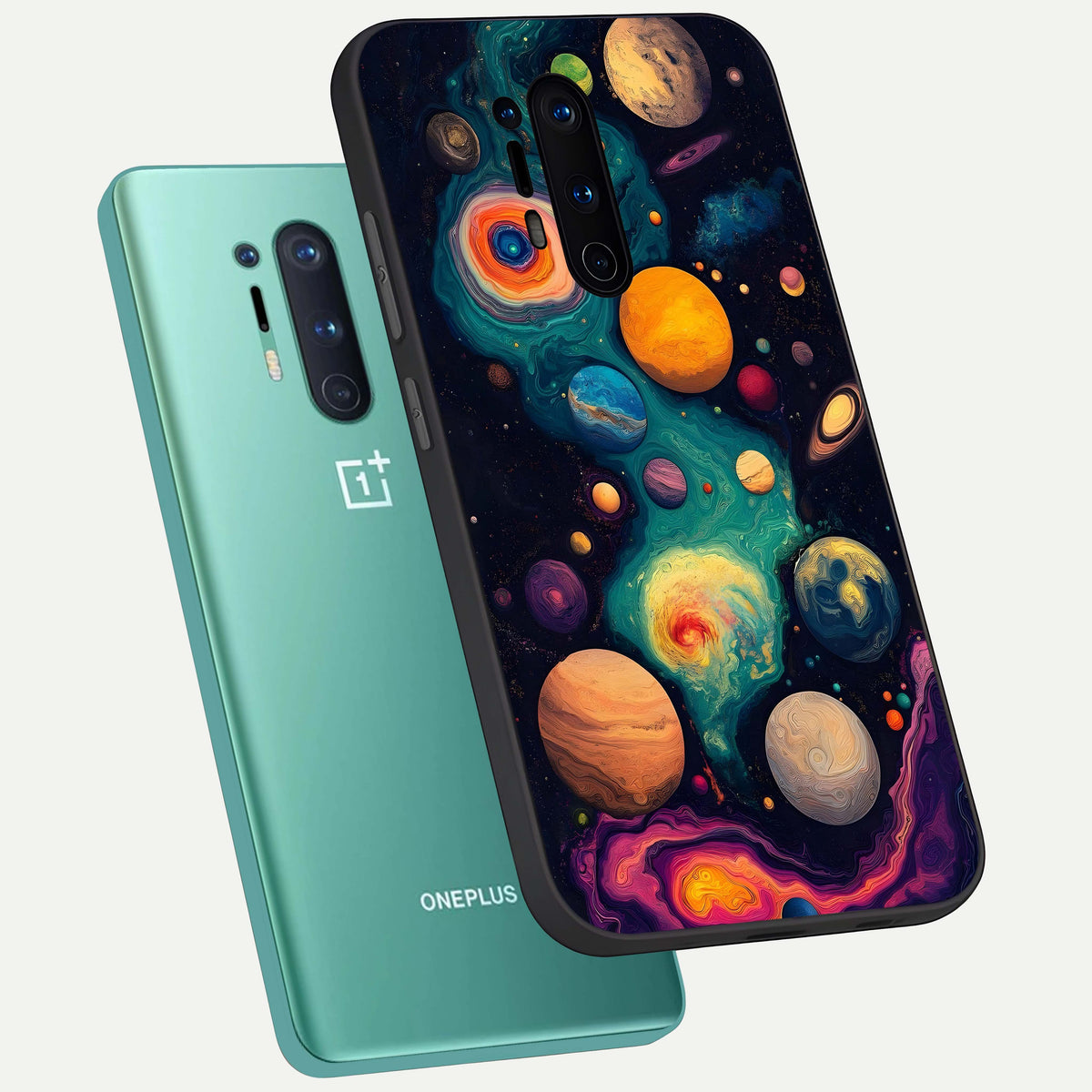  Cosmic Planet Journey phone case For OnePlus 8 Pro showing premium glass back cover with detailed artwork