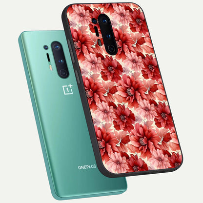  Crimson Love Petals phone case For OnePlus 8 Pro showing premium glass back cover with detailed artwork