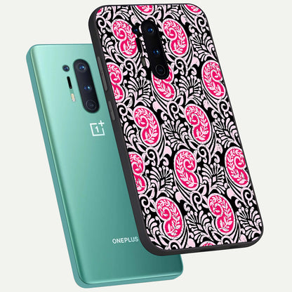  Crimson Paisley Charm phone case For OnePlus 8 Pro showing premium glass back cover with detailed artwork