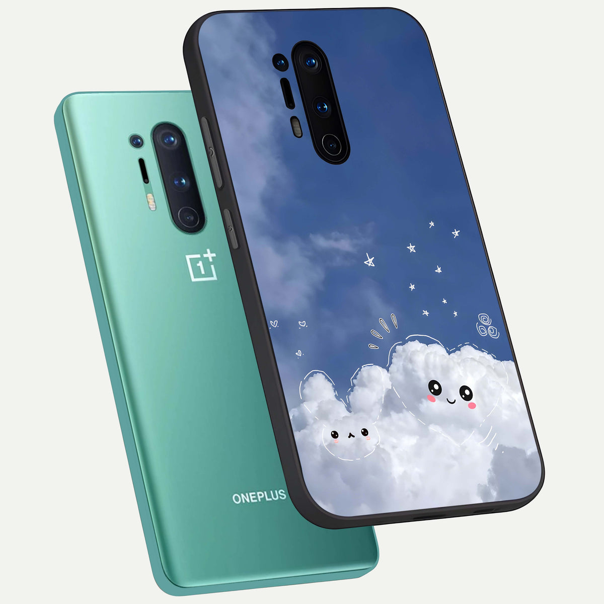  Cute Blossom Cloud phone case For OnePlus 8 Pro showing premium glass back cover with detailed artwork
