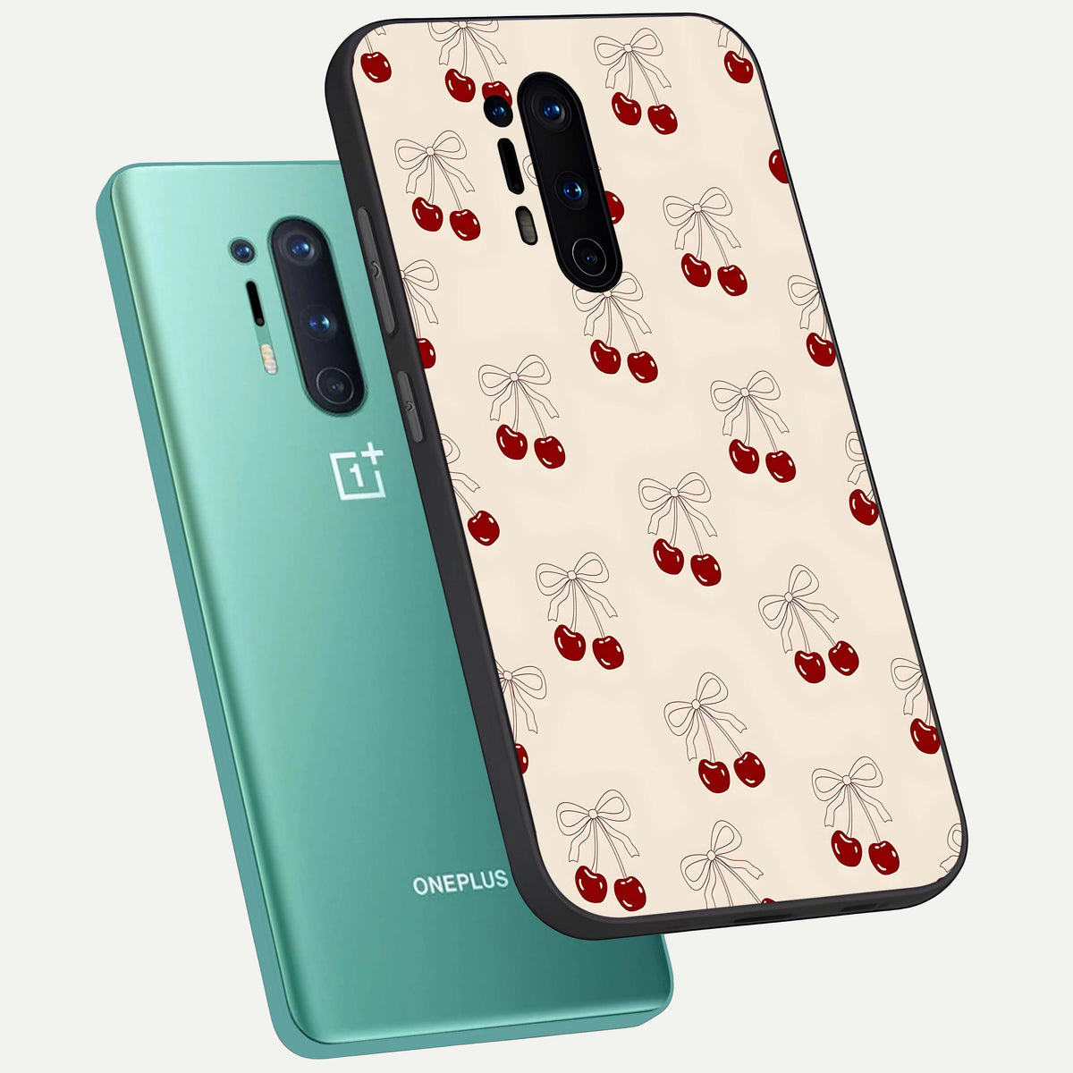  Cute Cherry Pattern phone case For OnePlus 8 Pro showing premium glass back cover with detailed artwork
