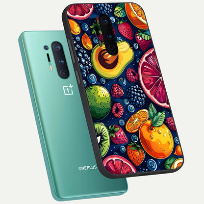  Cute Fruits Art phone case For OnePlus 8 Pro showing premium glass back cover with detailed artwork