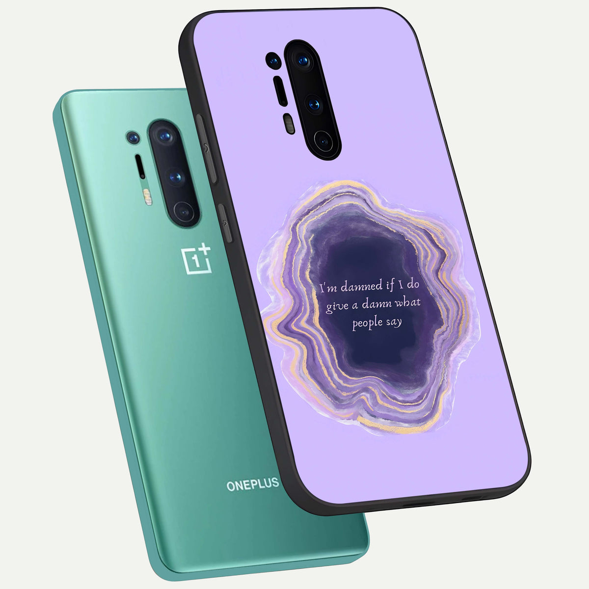  Damned People Quote phone case For OnePlus 8 Pro showing premium glass back cover with detailed artwork