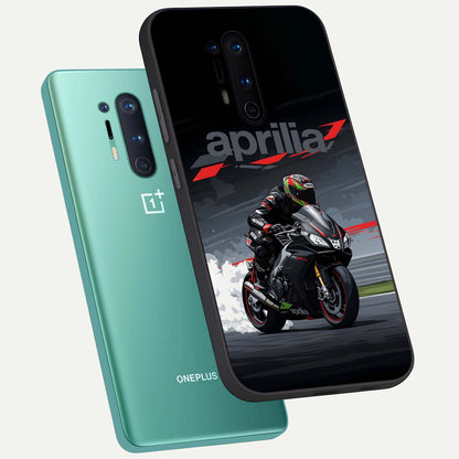  Dark Aprilla phone case For OnePlus 8 Pro showing premium glass back cover with detailed artwork