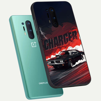  Dark Charger Fury phone case For OnePlus 8 Pro showing premium glass back cover with detailed artwork
