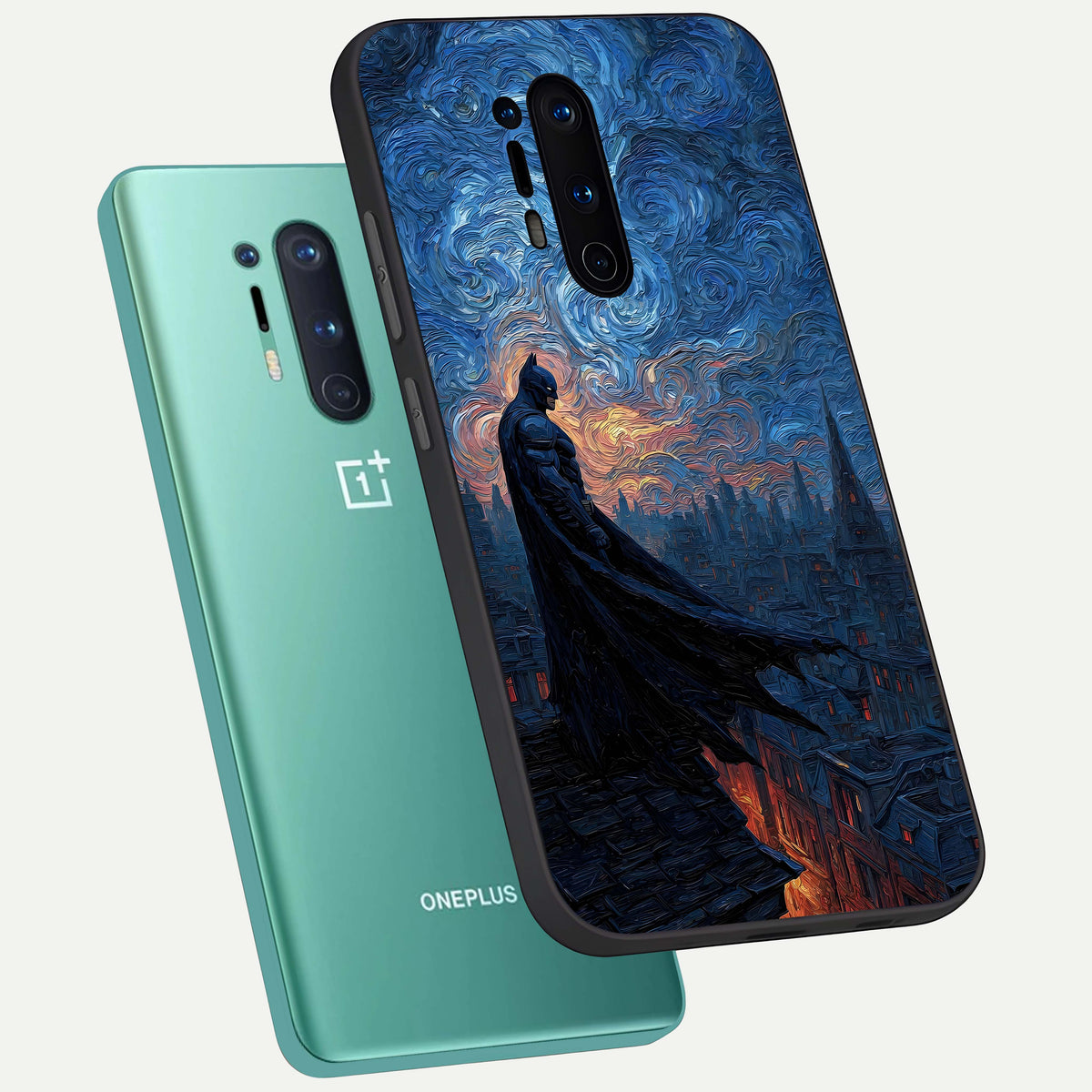 Dark Knight Dusk phone case For OnePlus 8 Pro showing premium glass back cover with detailed artwork