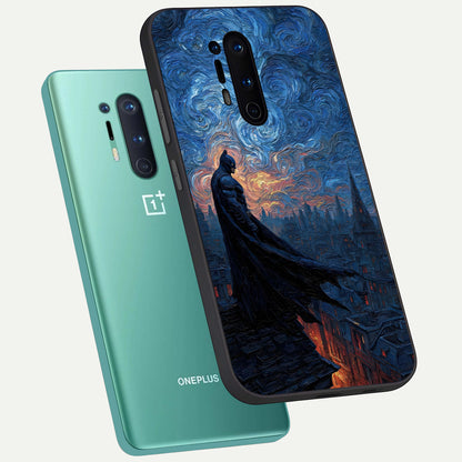  Dark Knight Dusk phone case For OnePlus 8 Pro showing premium glass back cover with detailed artwork