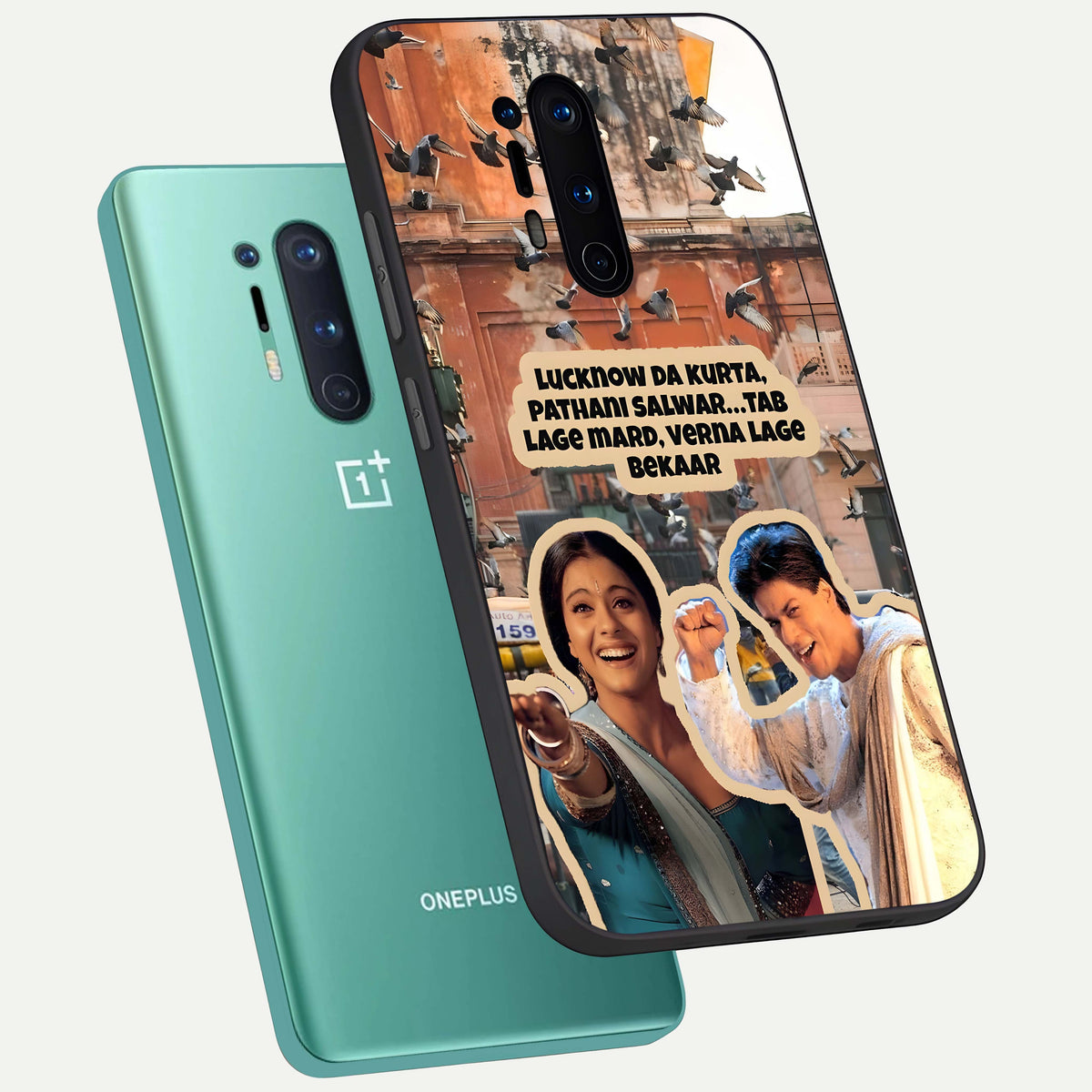 Desi Retro Vibes phone case For OnePlus 8 Pro showing premium glass back cover with detailed artwork