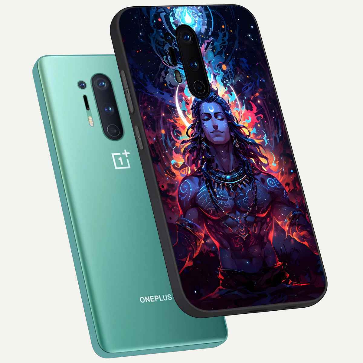  Divine Fire Shiv phone case For OnePlus 8 Pro showing premium glass back cover with detailed artwork