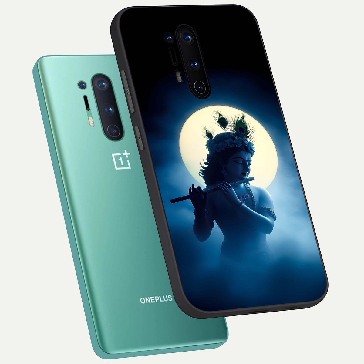  Divine Moon Flute phone case For OnePlus 8 Pro showing premium glass back cover with detailed artwork