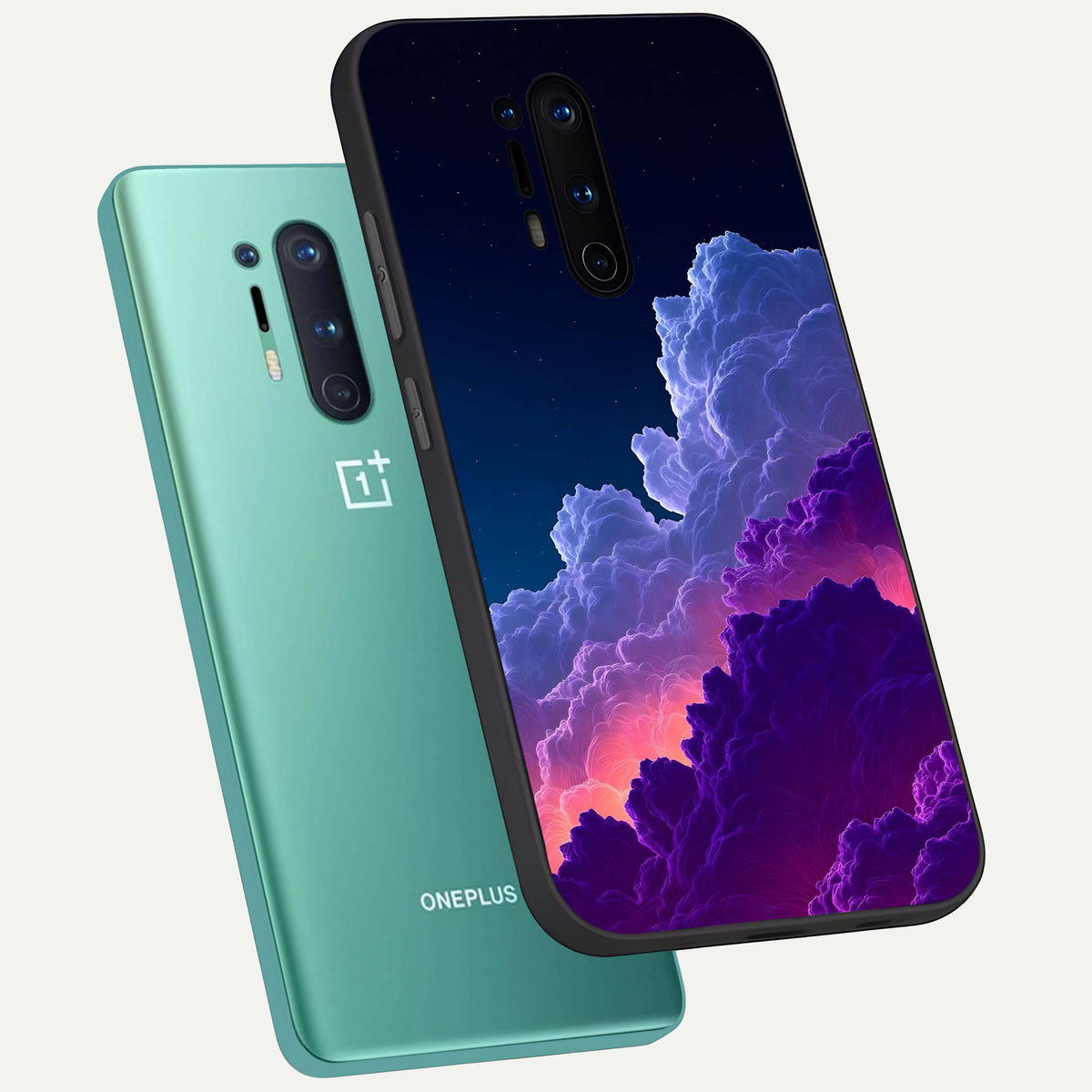 Dreamy Cloud Skies phone case For OnePlus 8 Pro showing premium glass back cover with detailed artwork