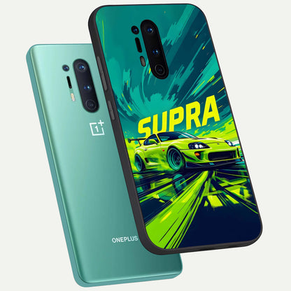  Electric Supra Thunder phone case For OnePlus 8 Pro showing premium glass back cover with detailed artwork