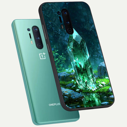 Emerald Light Crystal phone case For OnePlus 8 Pro showing premium glass back cover with detailed artwork