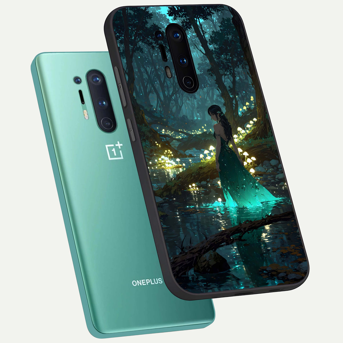  Enchanted Forest Glow phone case For OnePlus 8 Pro showing premium glass back cover with detailed artwork