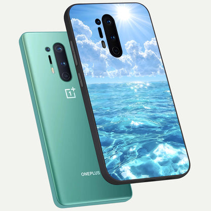  Endless Ocean Horizon phone case For OnePlus 8 Pro showing premium glass back cover with detailed artwork