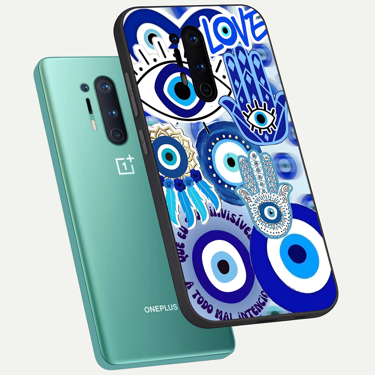  Evil Eyes Dream phone case For OnePlus 8 Pro showing premium glass back cover with detailed artwork