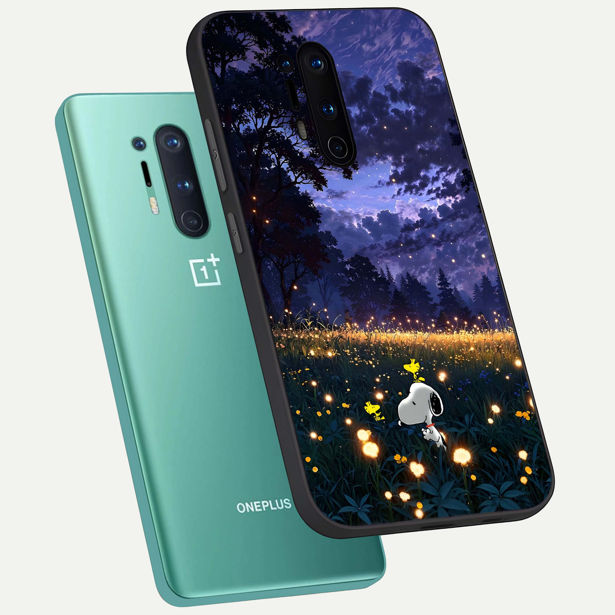  Firefly Meadow Magic phone case For OnePlus 8 Pro showing premium glass back cover with detailed artwork