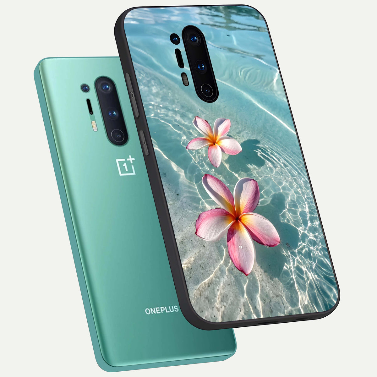  Floating Bloom Bliss phone case For OnePlus 8 Pro showing premium glass back cover with detailed artwork