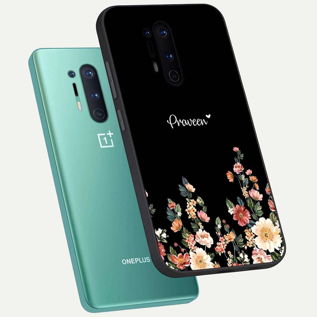  Floral Design Personalized Custom Name phone case For OnePlus 8 Pro showing premium glass back cover with detailed artwork