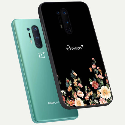 Floral Design Personalized Custom Name phone case For OnePlus 8 Pro showing premium glass back cover with detailed artwork